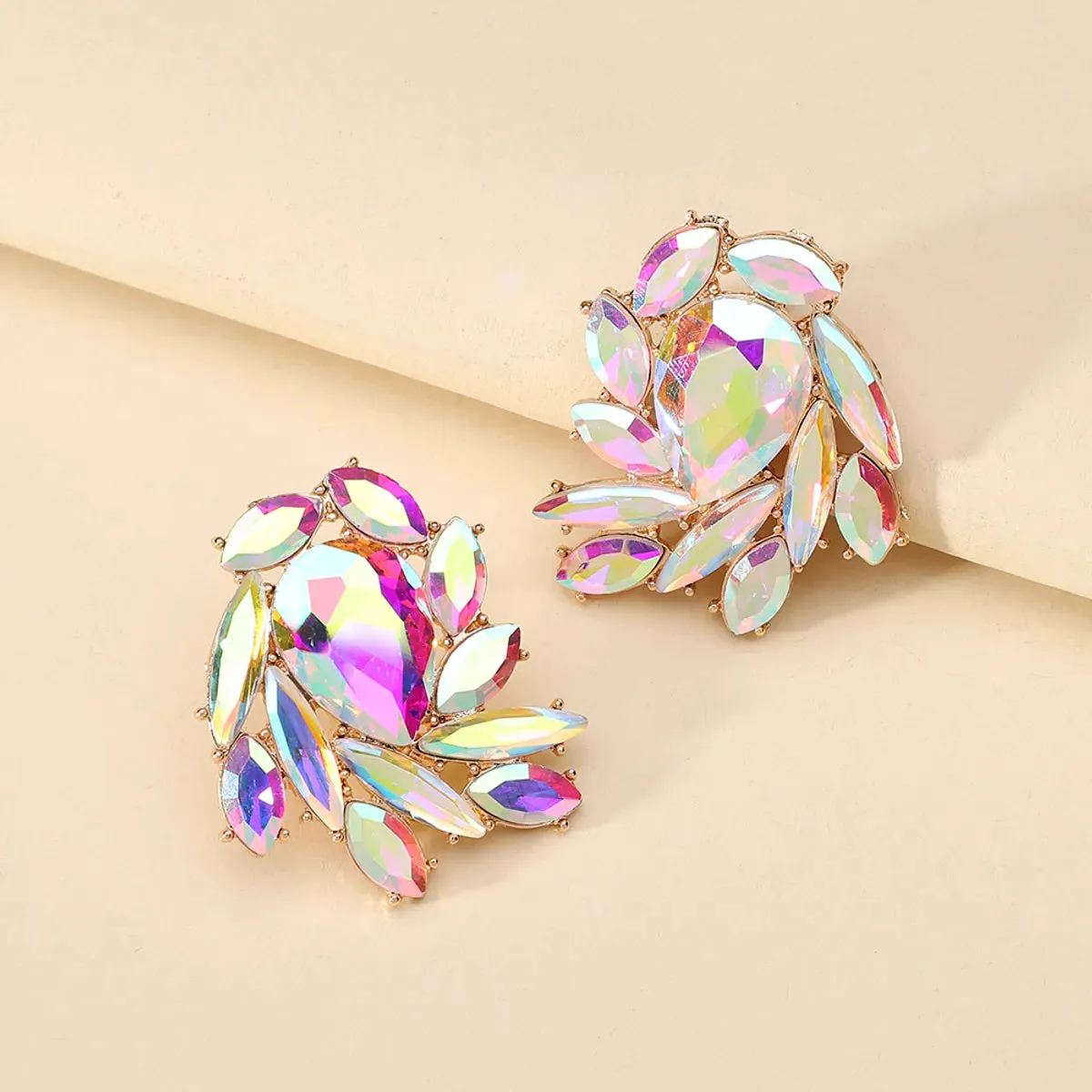 1 Pair Elegant Luxurious Shiny Wings Plating Metal Inlay Zinc Alloy Glass Ear Studs