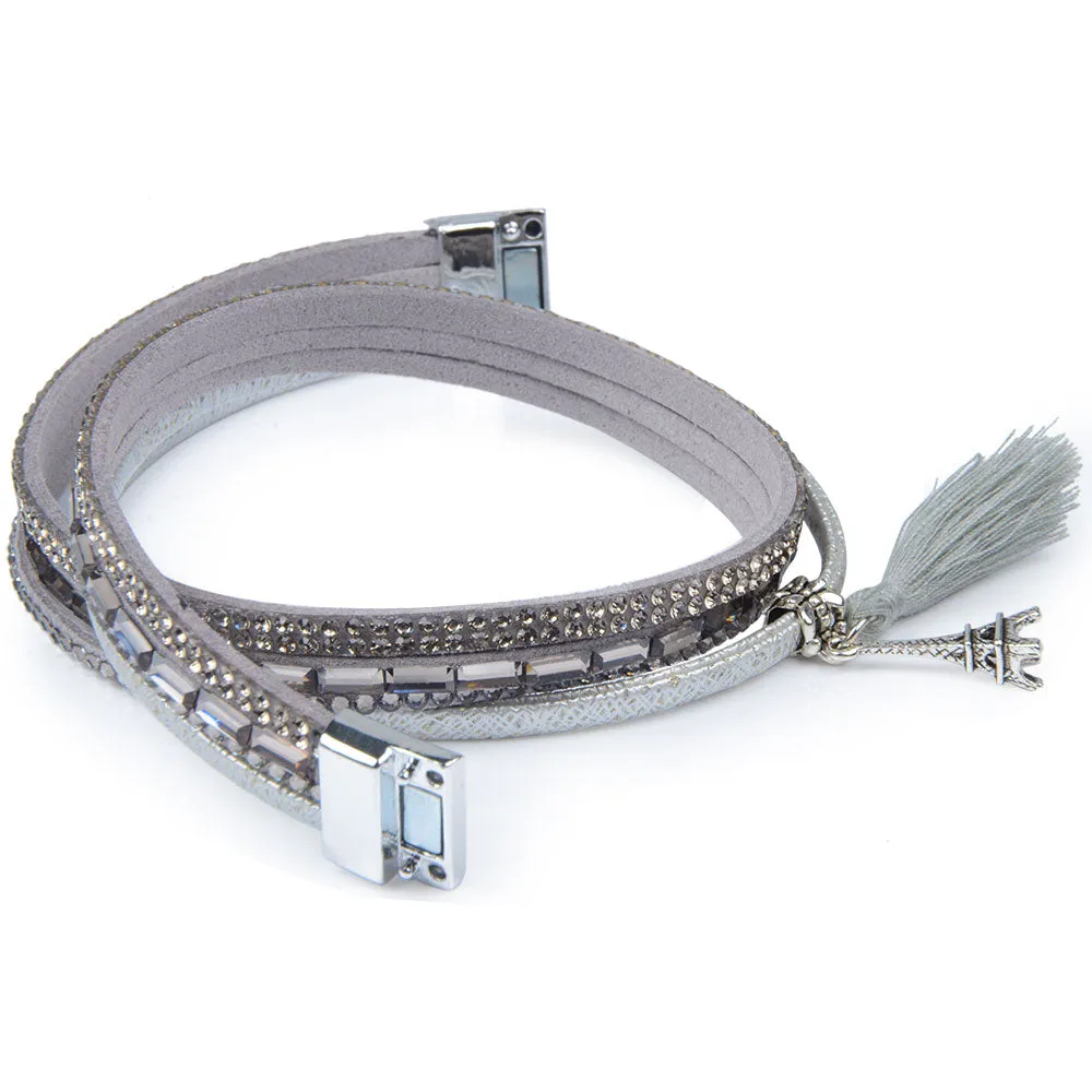 13styles Candy Wide Crystal Leather Velvet Boho Bracelet Magnetic Buckle Bohemian Tassel Bracelet For Women Men Boho Jewelry