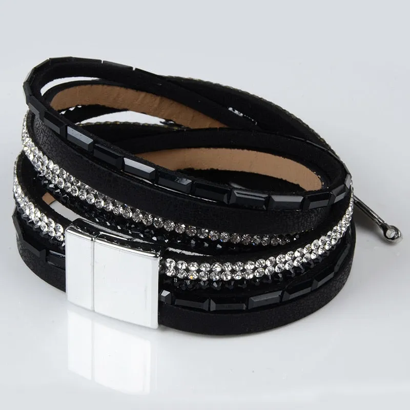 13styles Candy Wide Crystal Leather Velvet Boho Bracelet Magnetic Buckle Bohemian Tassel Bracelet For Women Men Boho Jewelry