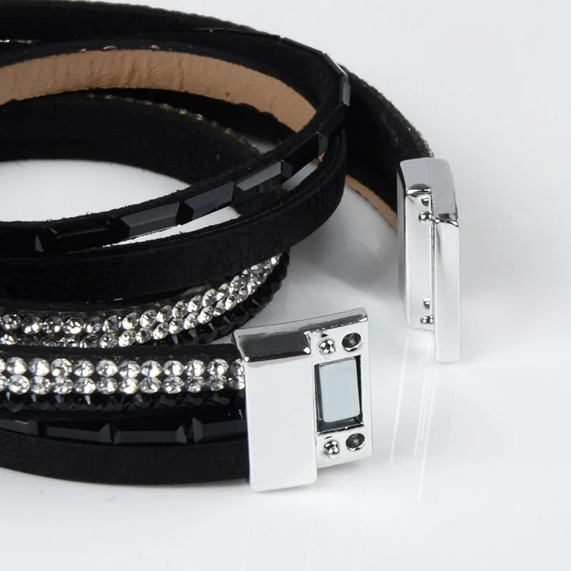 13styles Candy Wide Crystal Leather Velvet Boho Bracelet Magnetic Buckle Bohemian Tassel Bracelet For Women Men Boho Jewelry