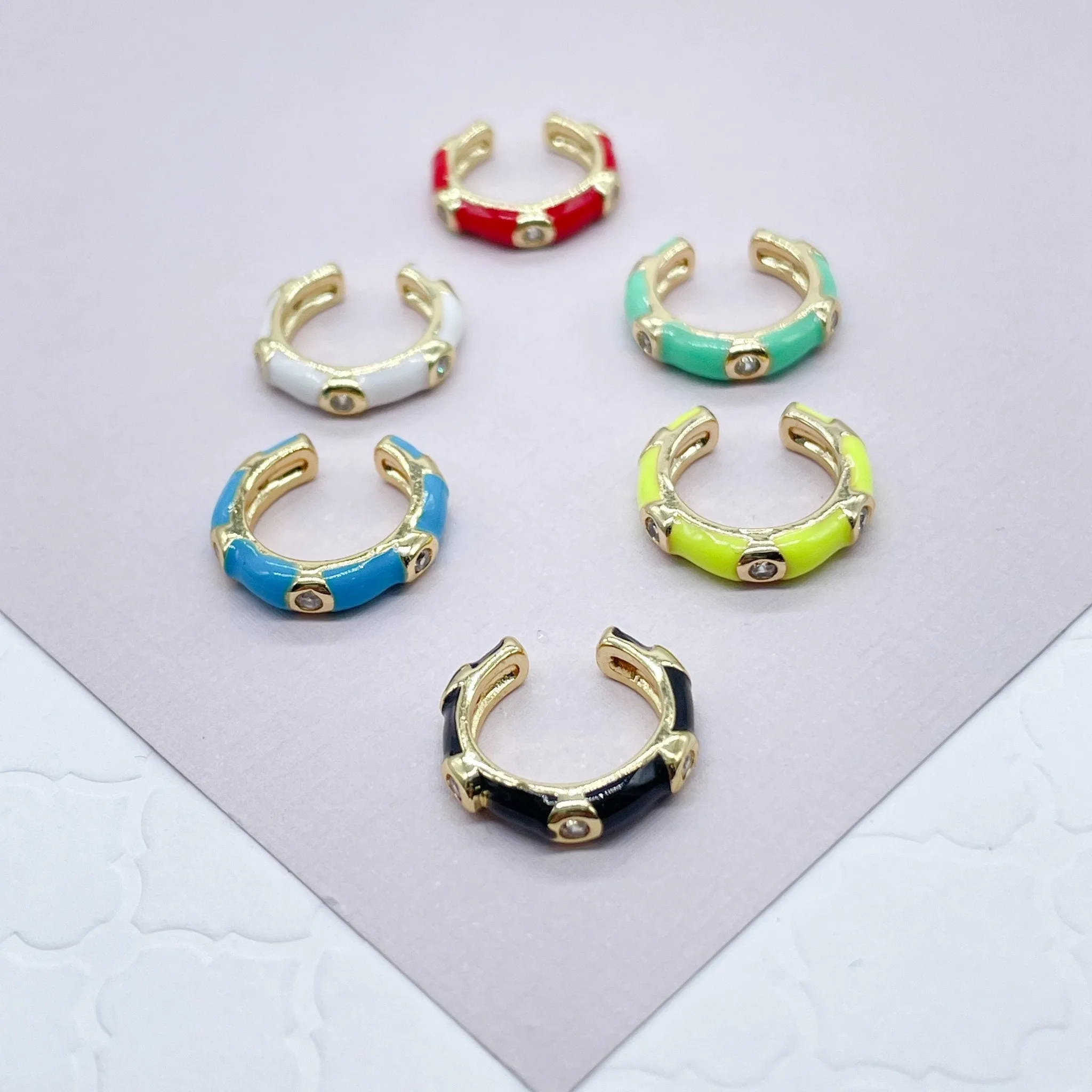 18k Gold Filled Colorful Enamel Ear Cuff Earrings Cubic Zirconia Details  Colored Jewelry