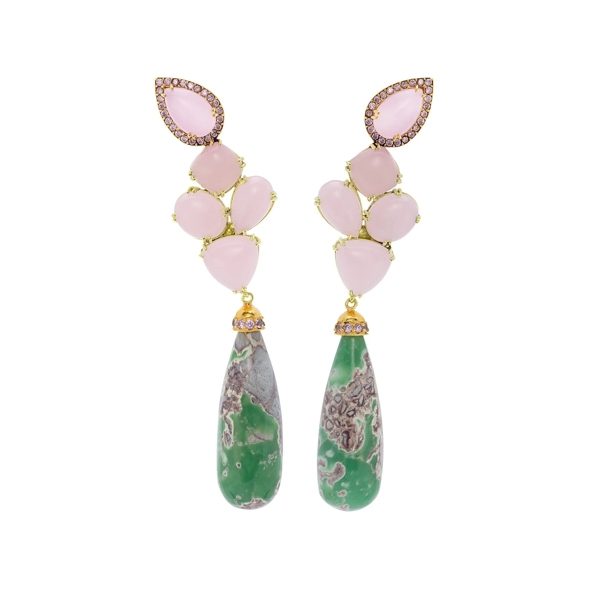 18k Gold Vermeil Variscite Climber and Drop Earrings: The Adrienne