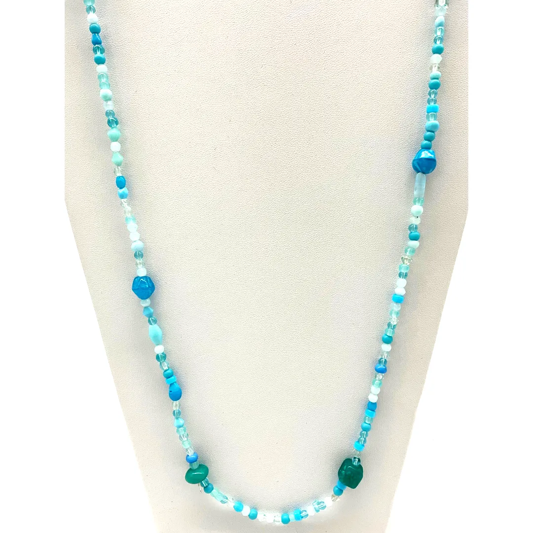 27" Turquoise Glass Bead Necklace (Dozen)