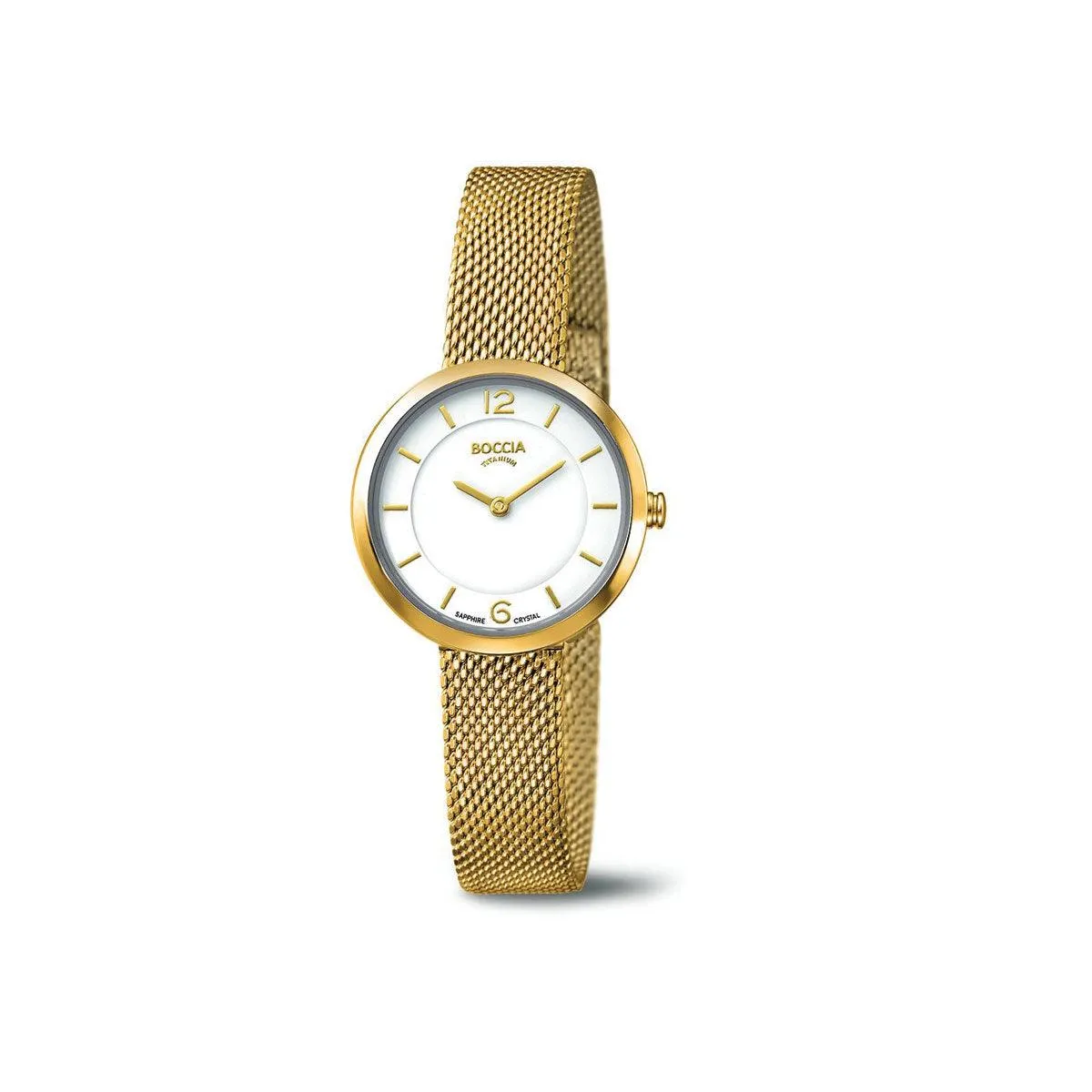 3266-08 - Ladies Titanium Gold Mesh Strap Watch
