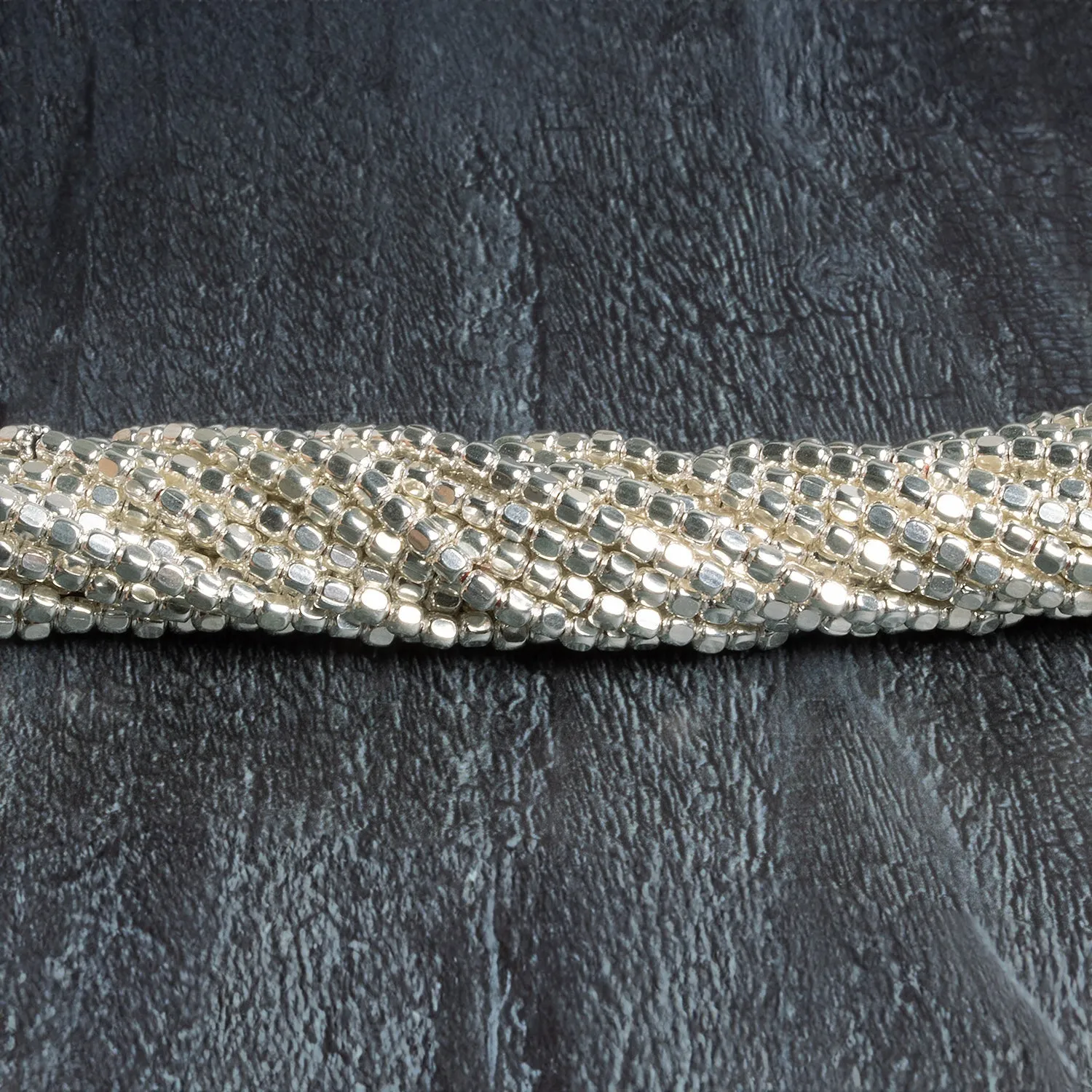 3mm Sterling Silver plated Copper Shiny Cubes 8 inch 65 beads