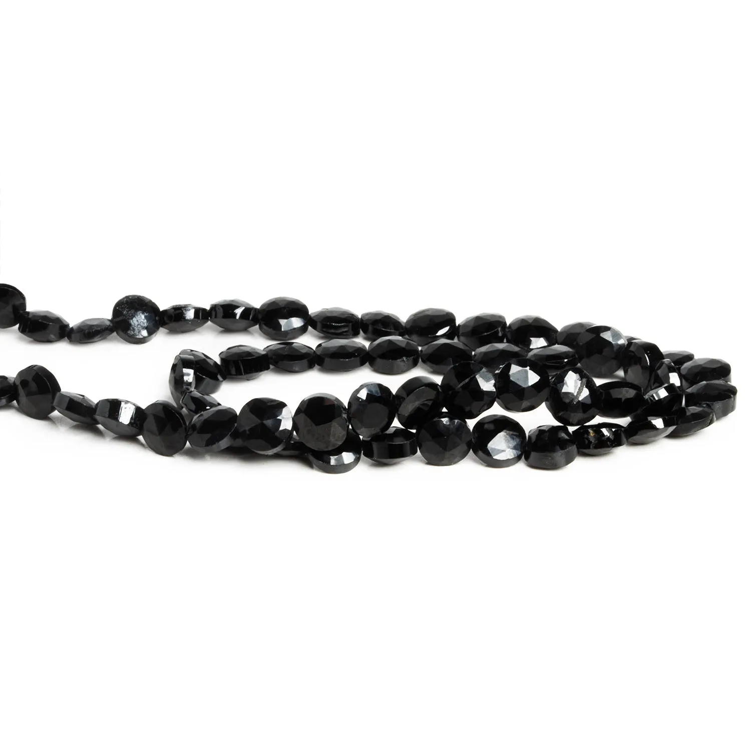 6-7mm Black Spinel Faceted Coins 12 inch 55 beads