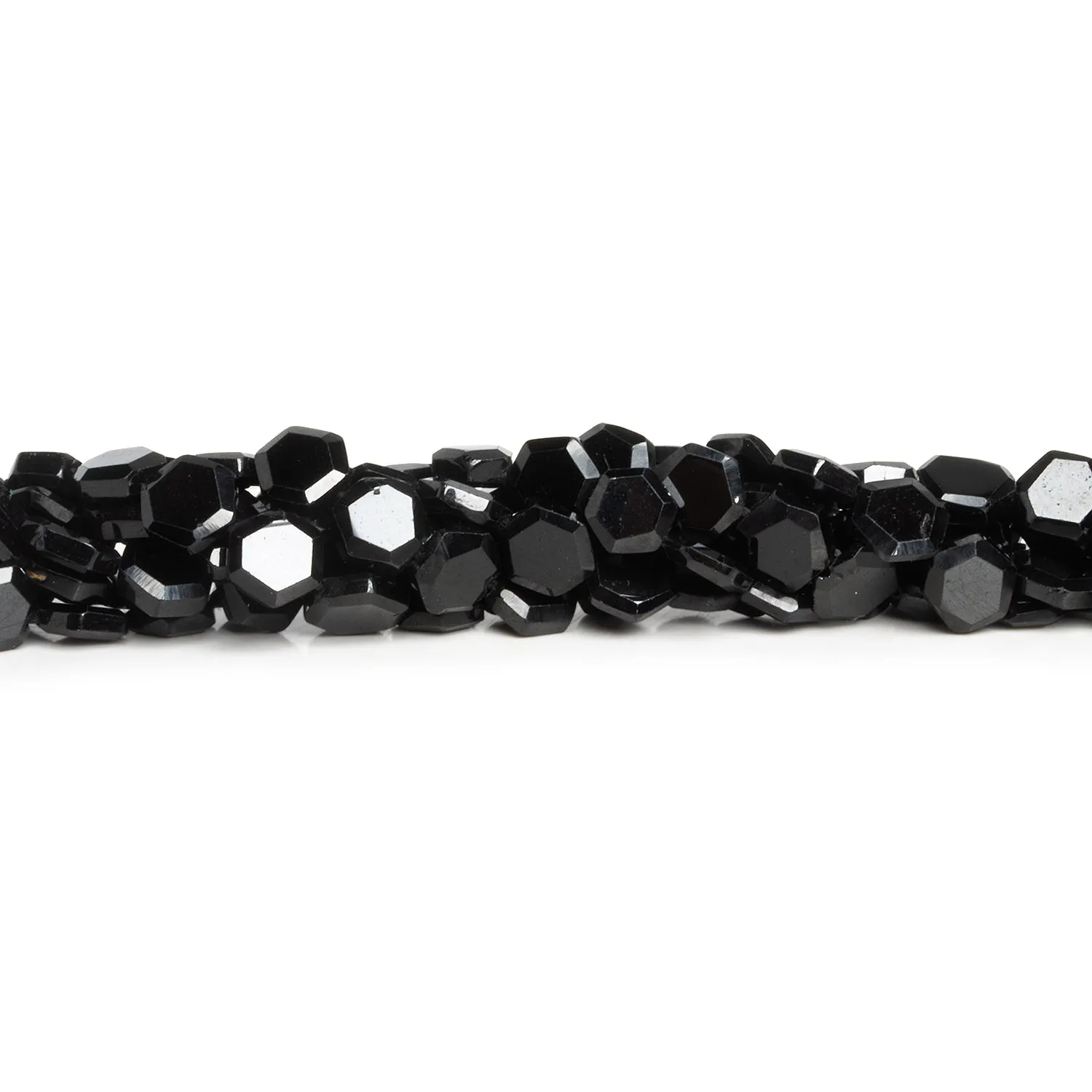 6.5mm Black Spinel Pavillion-Cut Hexagons 12 inch 50 beads