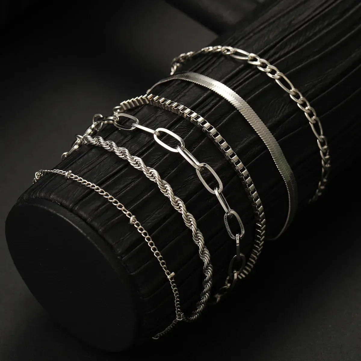 6pcs Boho Retro Thick Twist Cuban Chain Bracelets Set Multi Layer Silver Gold Color for Women Fashion Trendy Quality Jewelry Accessories