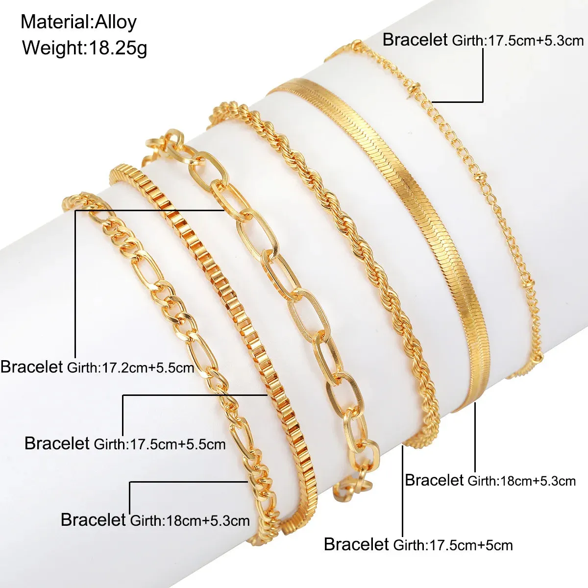 6pcs Boho Retro Thick Twist Cuban Chain Bracelets Set Multi Layer Silver Gold Color for Women Fashion Trendy Quality Jewelry Accessories