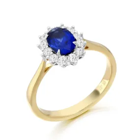 9ct Yellow Gold Lady Di Sapphire And Cz Cluster Ring