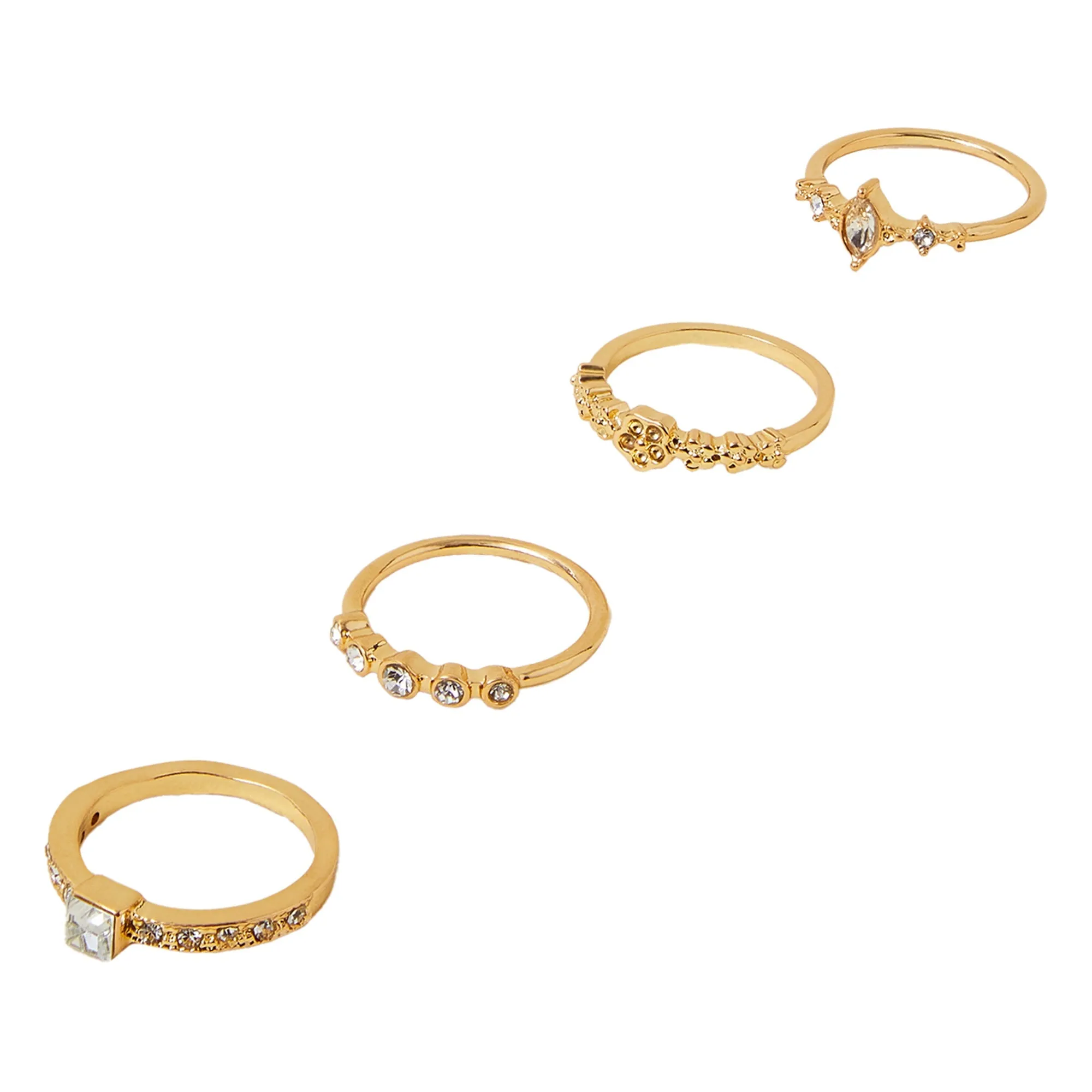Accessorize London Women Gold Flower Sparkle Rings White Pack Of 4-Large