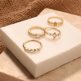 Accessorize London Women Gold Flower Sparkle Rings White Pack Of 4-Large