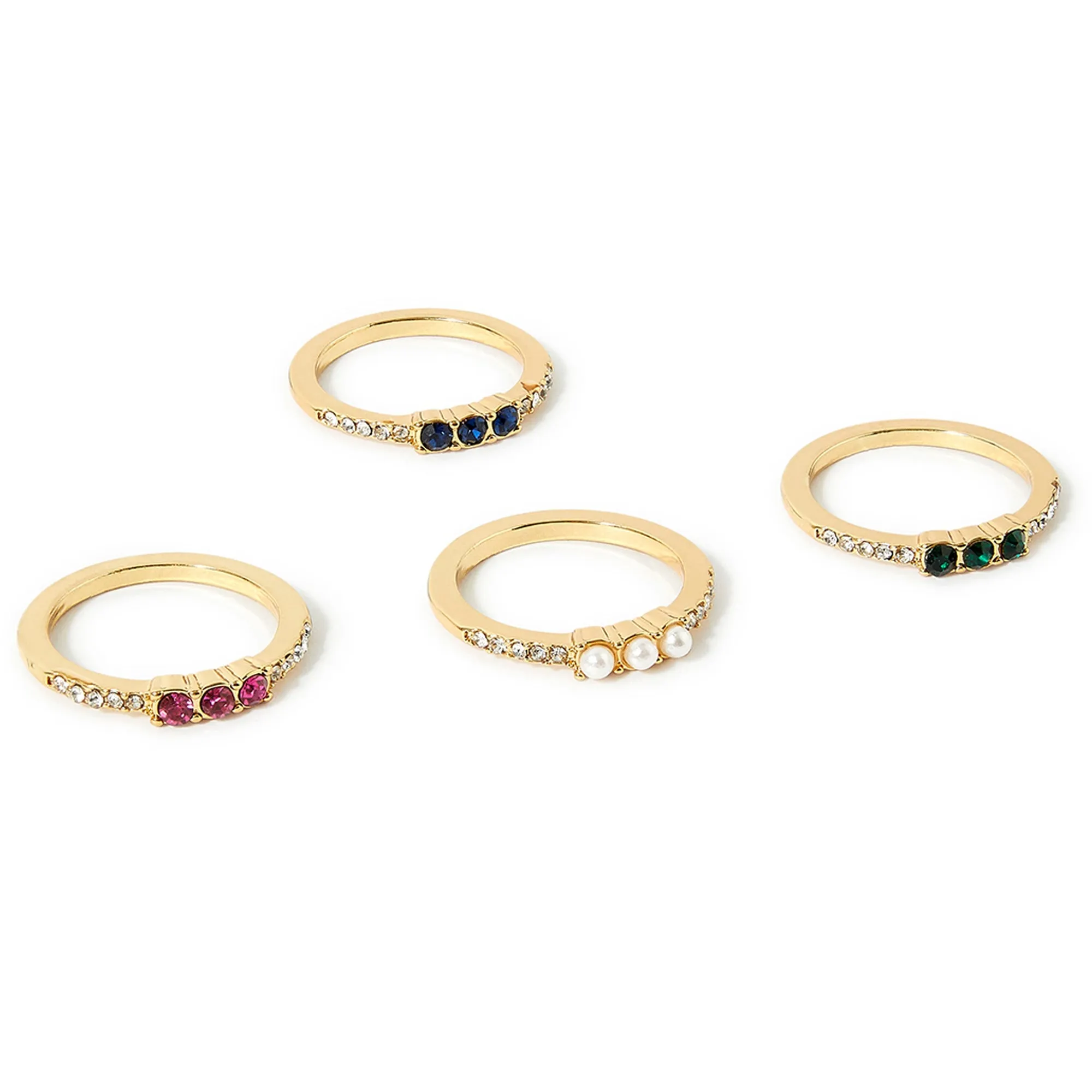 Accessorize London Women's Multi Willow Set of 4 Gems & Pearls Rings Medium