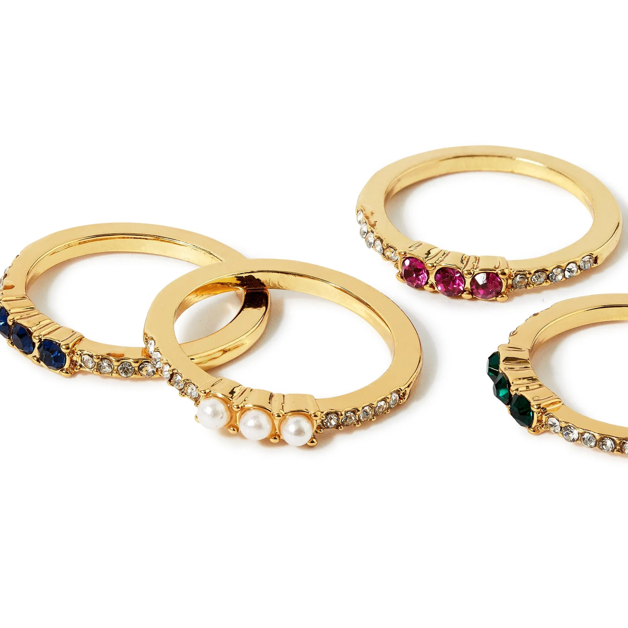 Accessorize London Women's Multi Willow Set of 4 Gems & Pearls Rings-Small