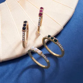 Accessorize London Women's Multi Willow Set of 4 Gems & Pearls Rings-Small