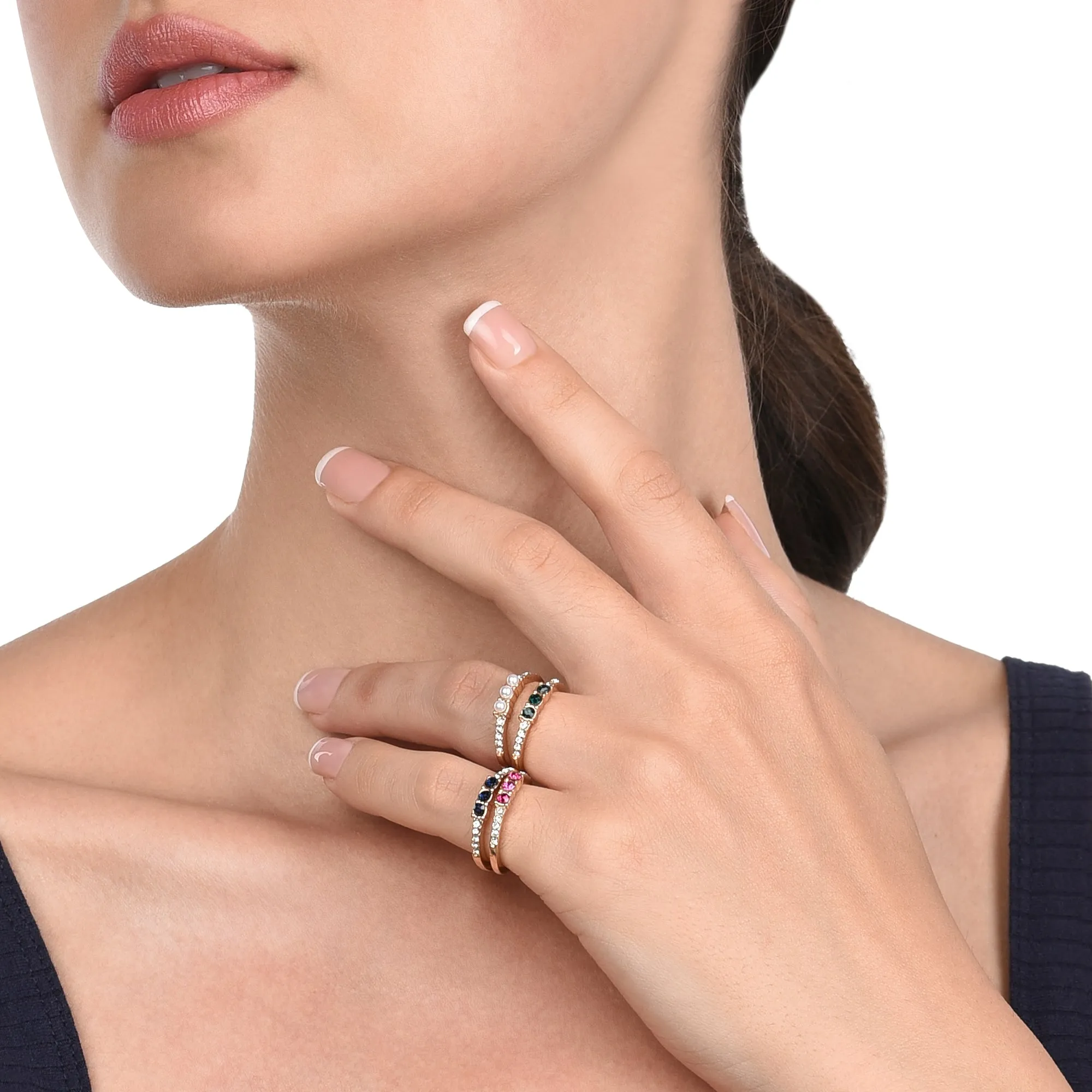 Accessorize London Women's Multi Willow Set of 4 Gems & Pearls Rings-Small