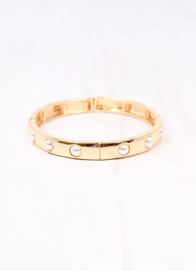 Addy Stretch Bracelet with Pearls Gold
