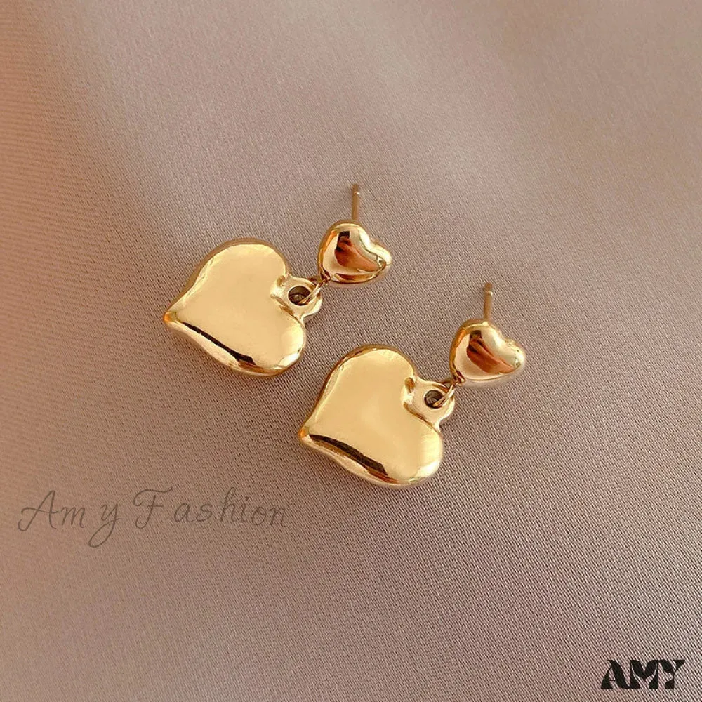 Amy Fashion - Romantic Heart Shape Glossy Stud Earrings