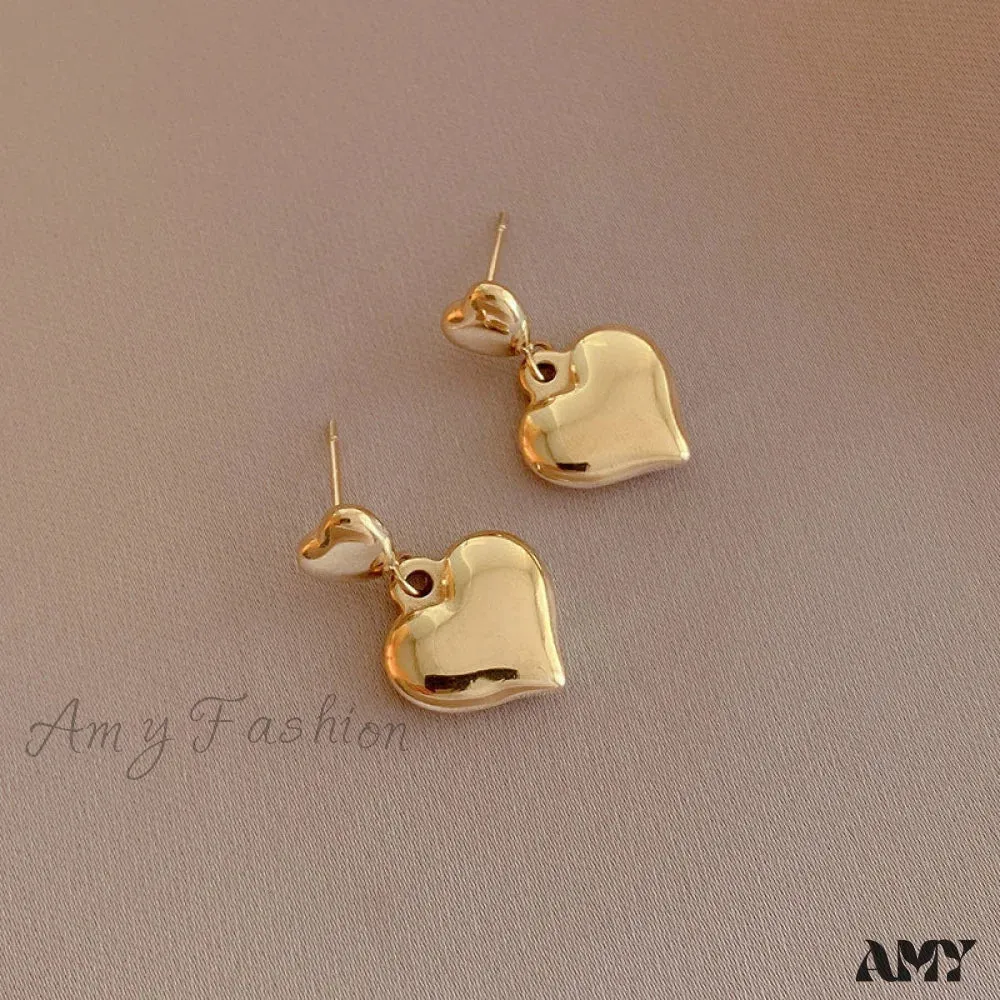 Amy Fashion - Romantic Heart Shape Glossy Stud Earrings