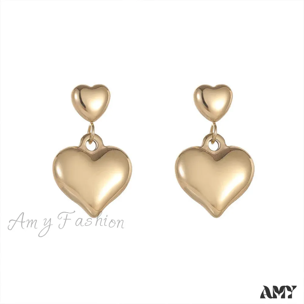 Amy Fashion - Romantic Heart Shape Glossy Stud Earrings