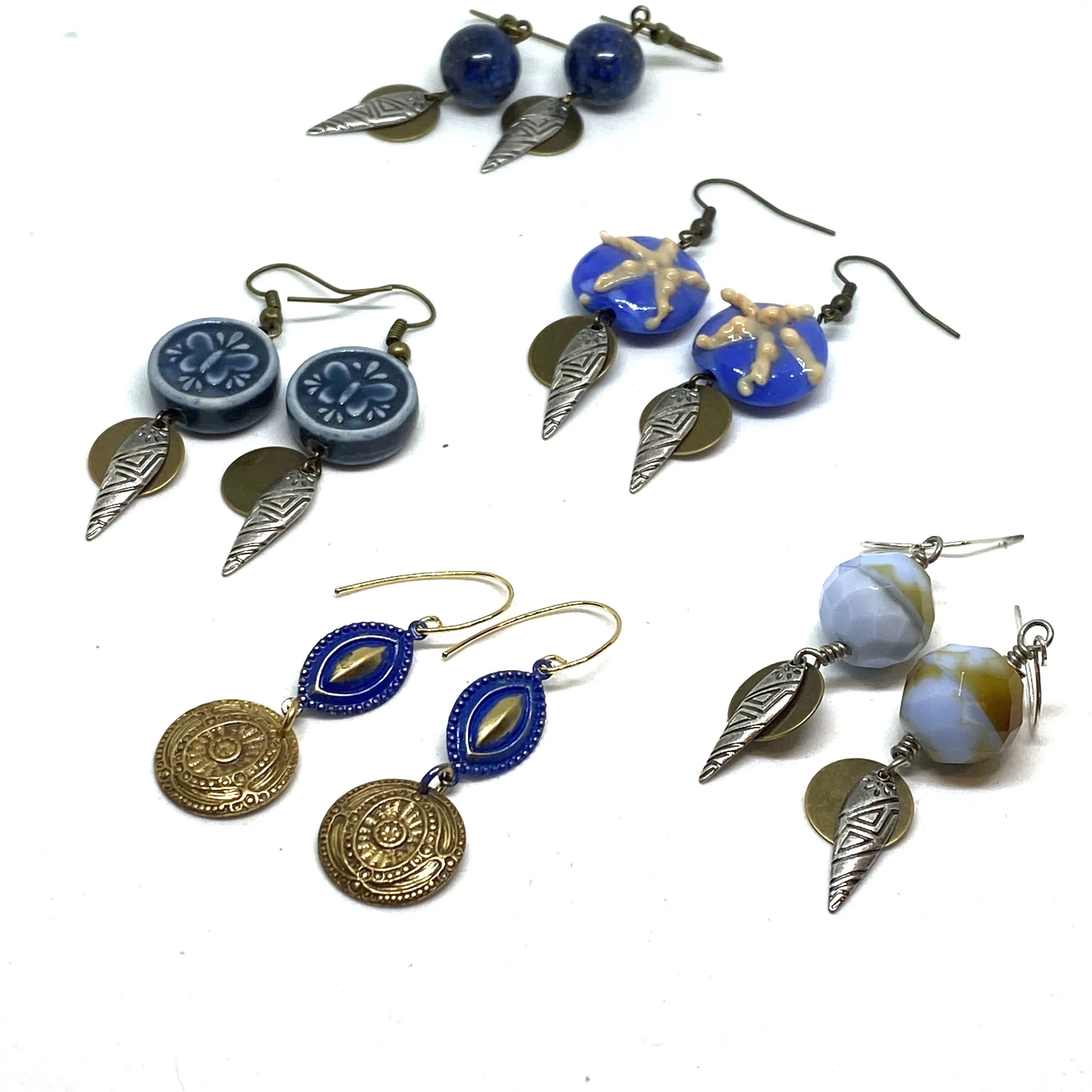 Ancient Coin Blue Accent Dangle Earrings
