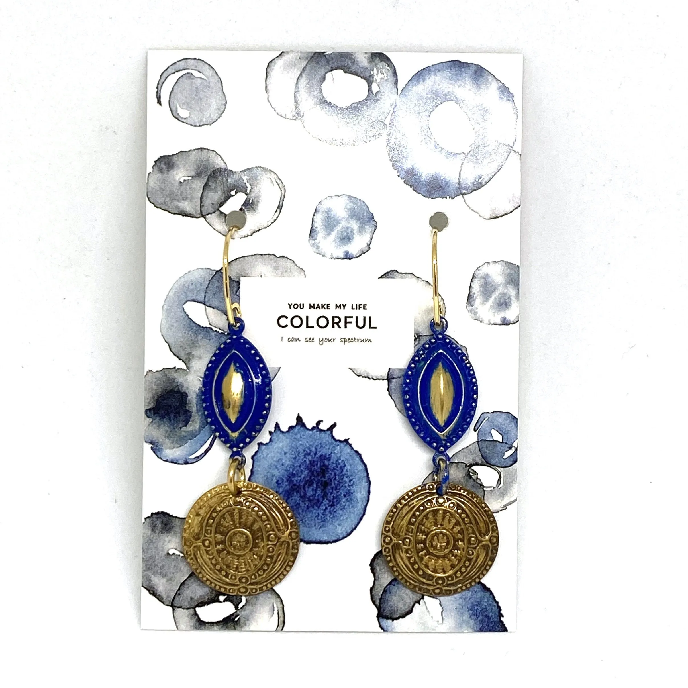 Ancient Coin Blue Accent Dangle Earrings