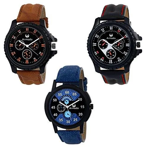 Armado Combo pack of 3 Analogue Blue, Black Dial Mens Watch-Ar-621251