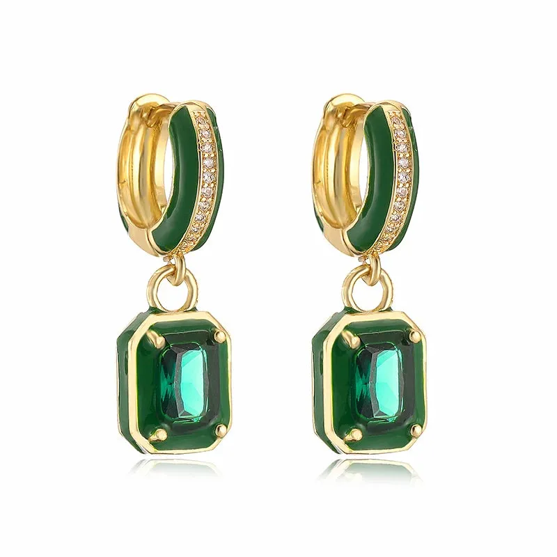 Beautiful Rectangle Enamel Tiny Ear Rings