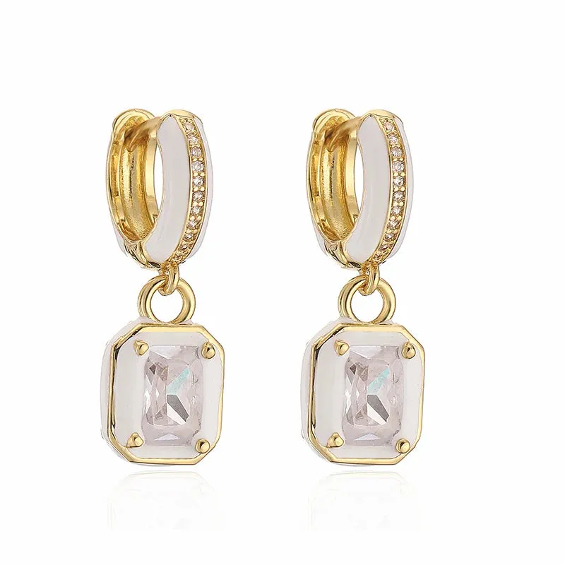 Beautiful Rectangle Enamel Tiny Ear Rings