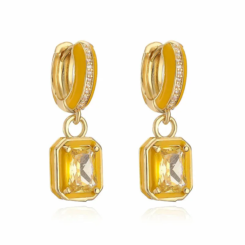 Beautiful Rectangle Enamel Tiny Ear Rings