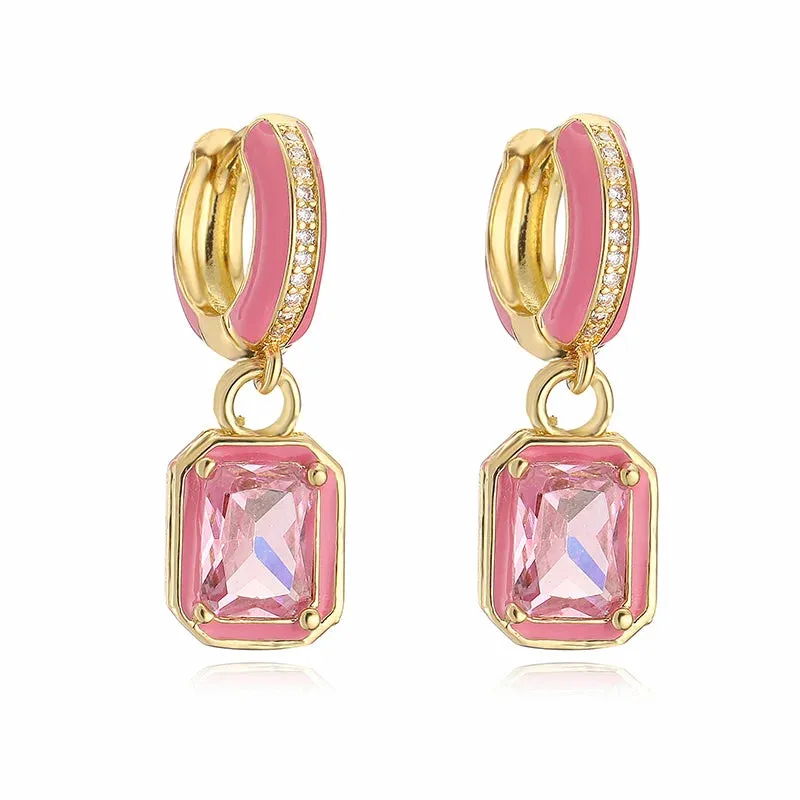 Beautiful Rectangle Enamel Tiny Ear Rings