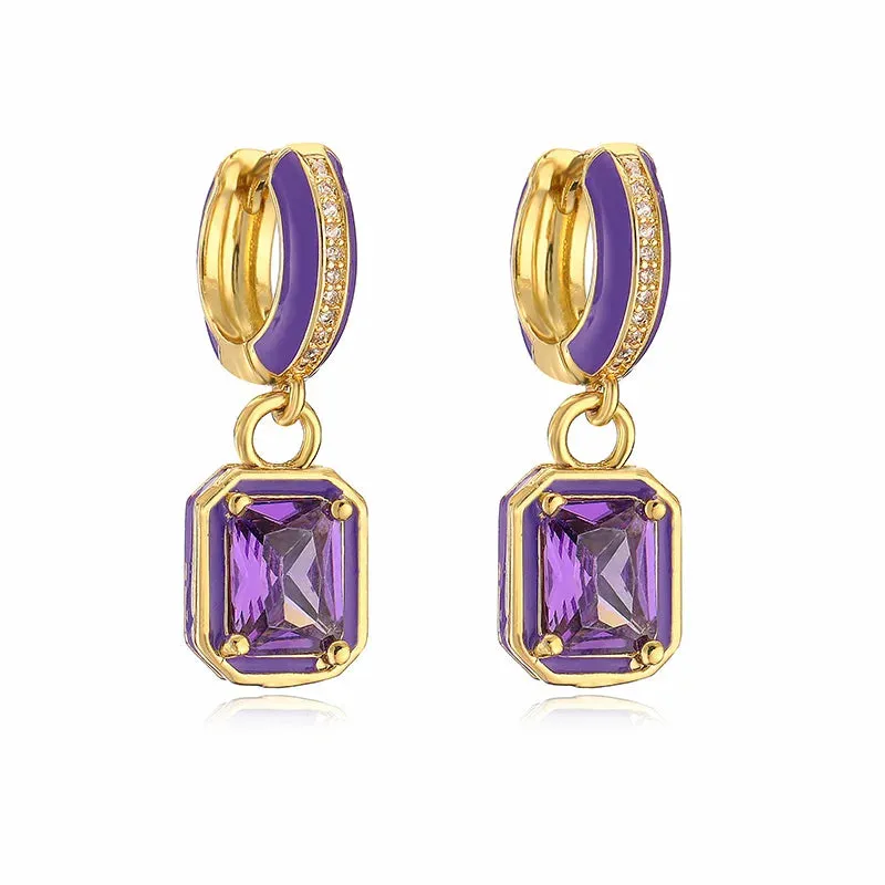 Beautiful Rectangle Enamel Tiny Ear Rings