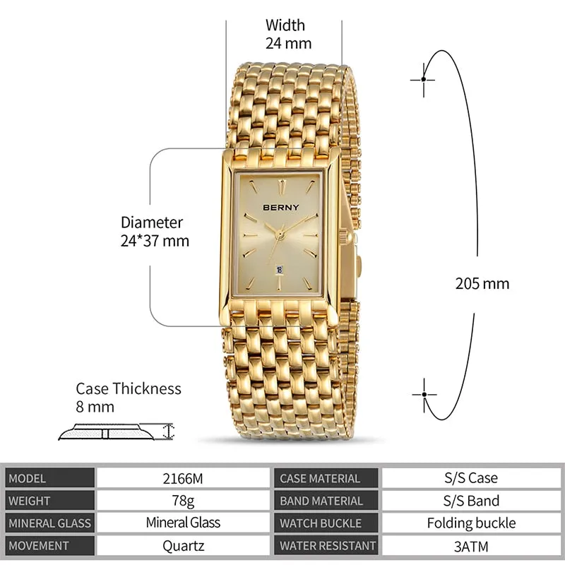 BERNY Women's Fine Fashion Premium Quality Luxury Style Gold & Silver Bracelet Watch