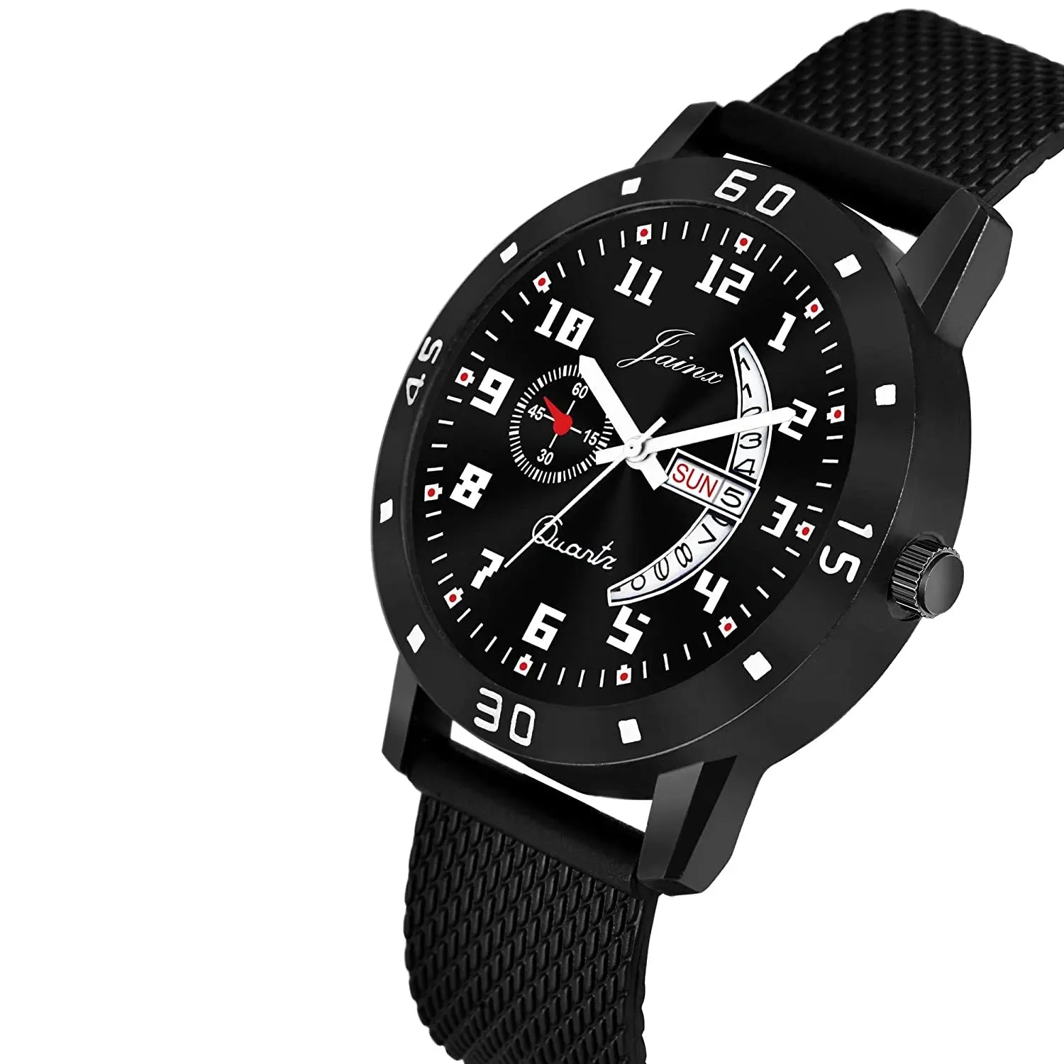 Black Day & Date Function Mesh Band Analog Watch For Men - JM396