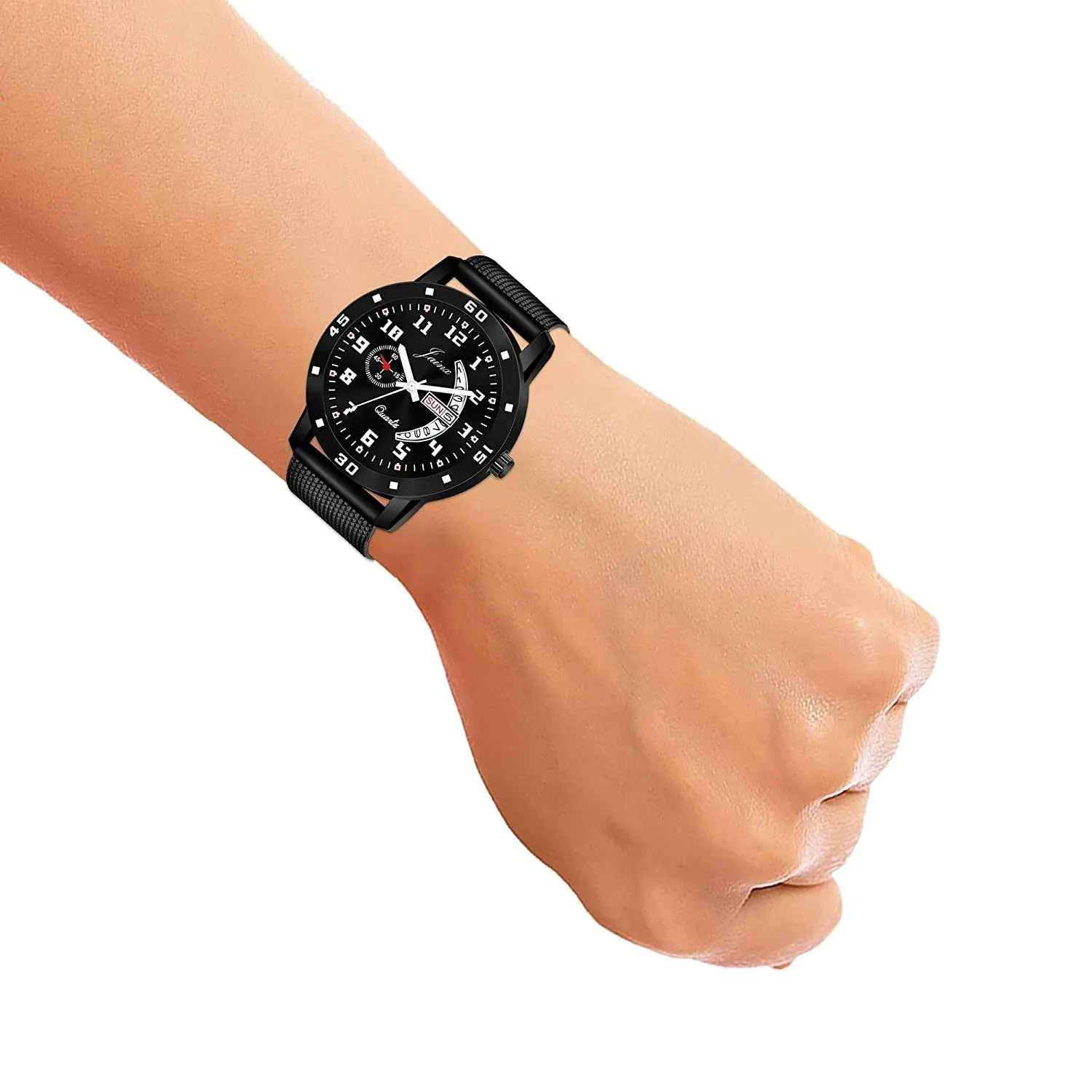Black Day & Date Function Mesh Band Analog Watch For Men - JM396