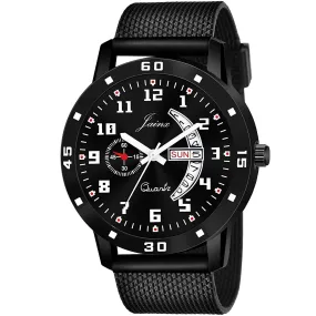 Black Day & Date Function Mesh Band Analog Watch For Men - JM396