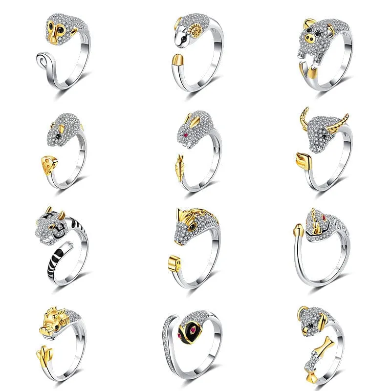 Chinese Zodiac Animal Rings Sterling Silver Sparkly!