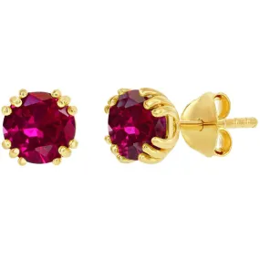 Classic Women's Earrings - Gold Plated July Birthstone Round Shape 6mm Stud | D-8280