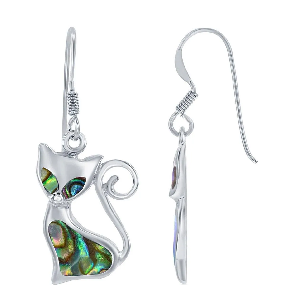 Classic Women's Earrings - Sterling Silver Abalone Cat French Wire Closure | D-8033