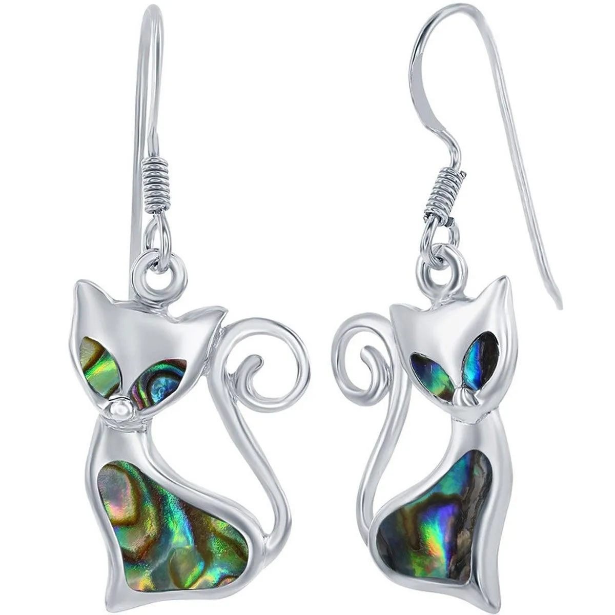 Classic Women's Earrings - Sterling Silver Abalone Cat French Wire Closure | D-8033