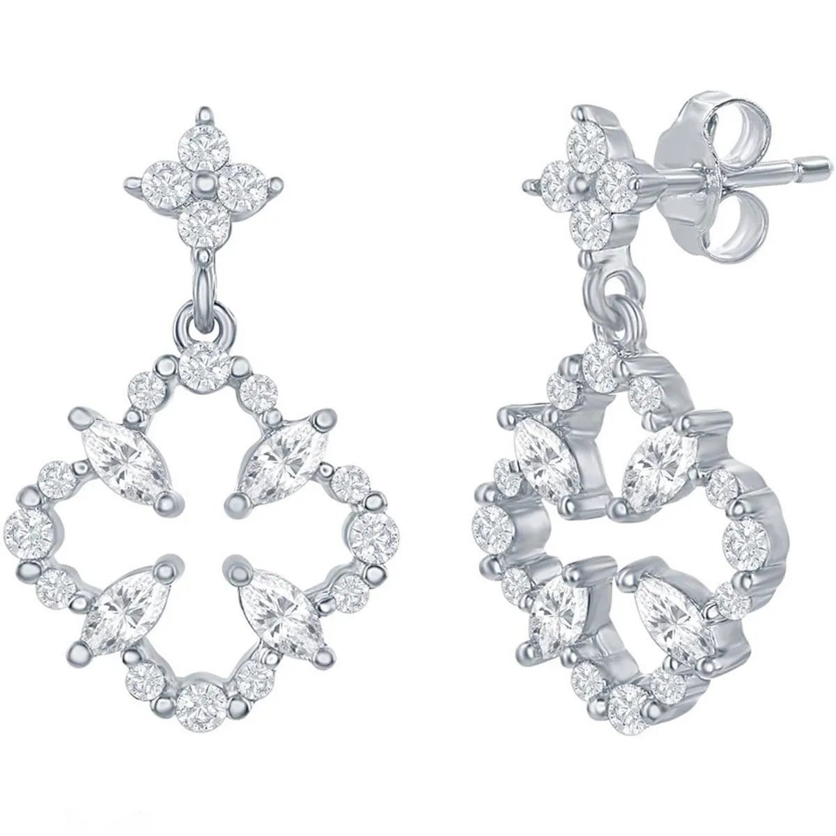 Classic Women's Earrings - Sterling Silver CZ Flower Design Post Back Closure | D-7822