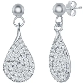Classic Women's Earrings - Sterling Silver Micro Pave White CZ Pear Shaped | D-7831