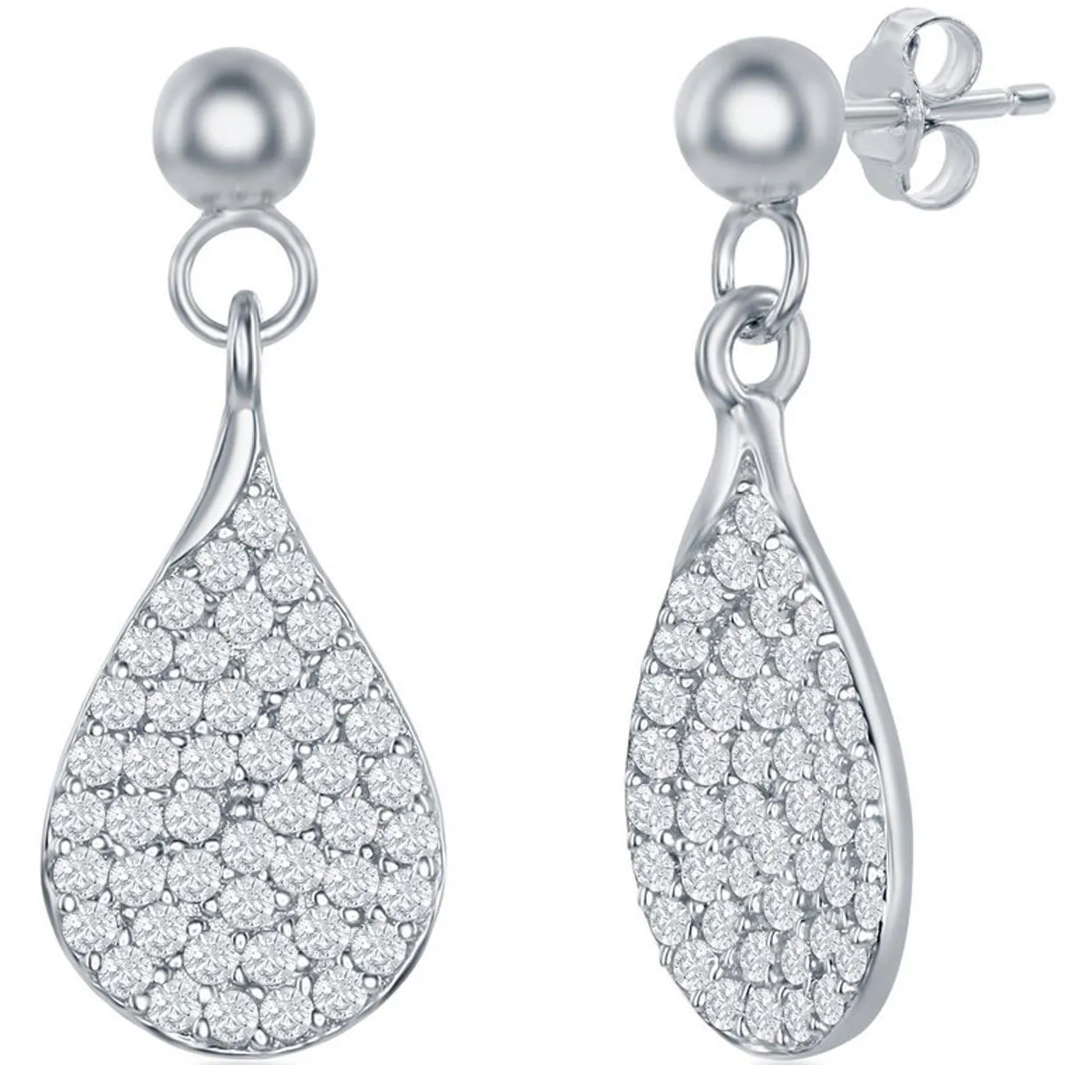 Classic Women's Earrings - Sterling Silver Micro Pave White CZ Pear Shaped | D-7831