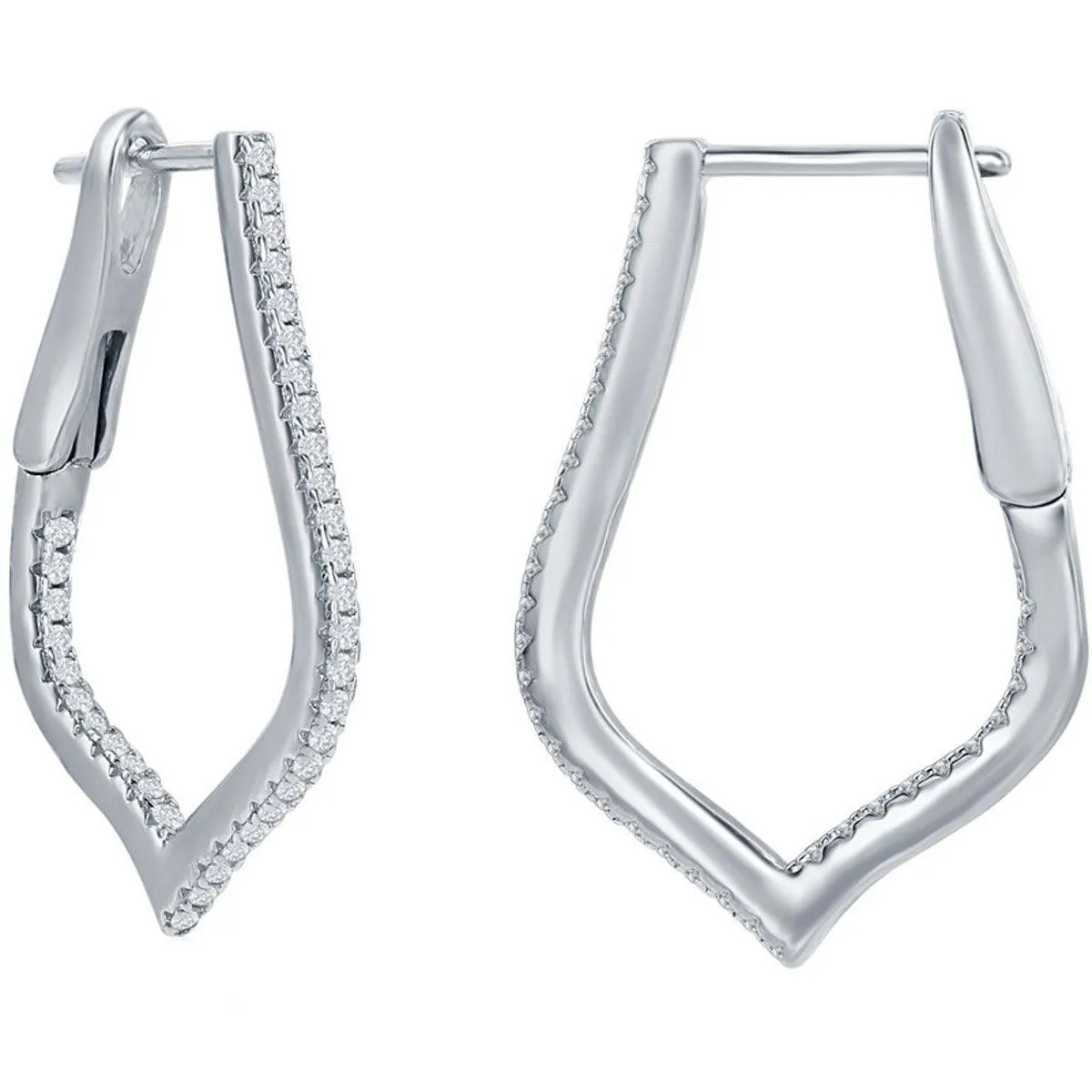 Classic Women's Earrings - Sterling Silver Ultra Thin 25mm CZ Marquise Hoop | D-7884