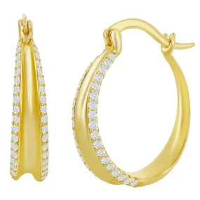 Classic Women's Earrings - YG Plated Sterling Silver Double Row CZ Hoop | D-7849-GP