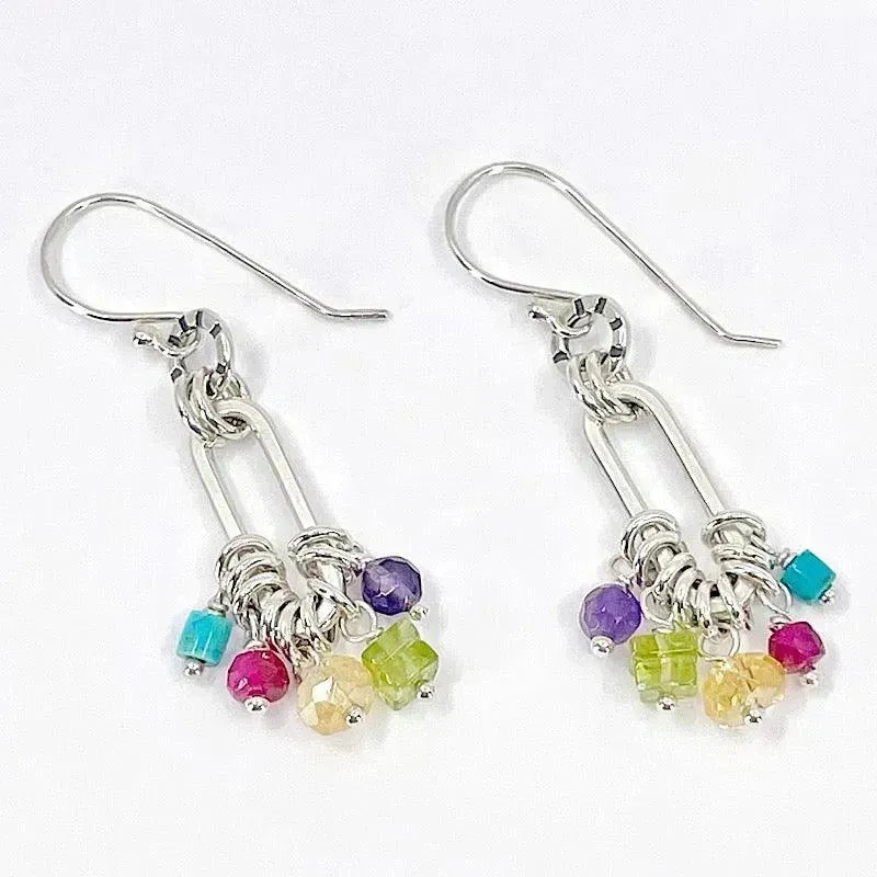 Colorful Sterling Hoop Earrings with Gemstones