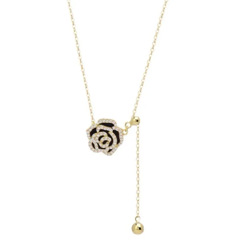 Copper Alloy Necklaces Charm Jewelry NCJSO12 Elegant Black Camellia