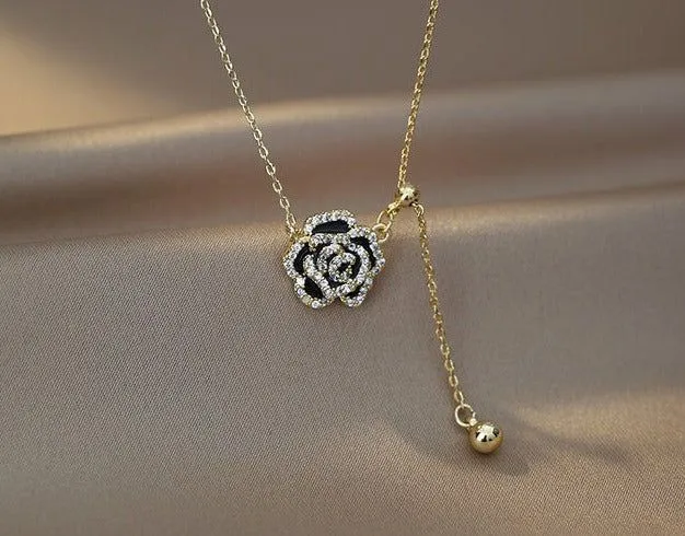 Copper Alloy Necklaces Charm Jewelry NCJSO12 Elegant Black Camellia