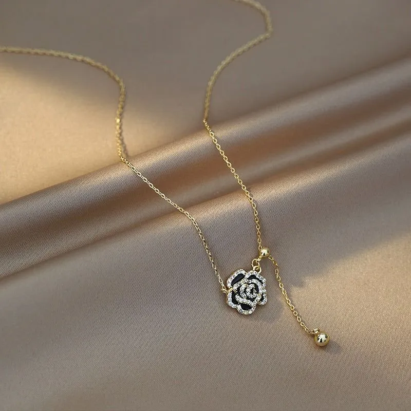 Copper Alloy Necklaces Charm Jewelry NCJSO12 Elegant Black Camellia
