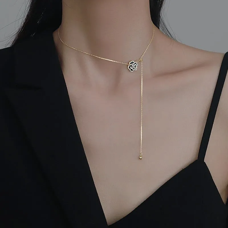 Copper Alloy Necklaces Charm Jewelry NCJSO12 Elegant Black Camellia